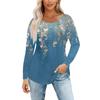Damenmode Lässig Plissiert Rundhals Vintage Blumendruck Langarm T-Shirt Top