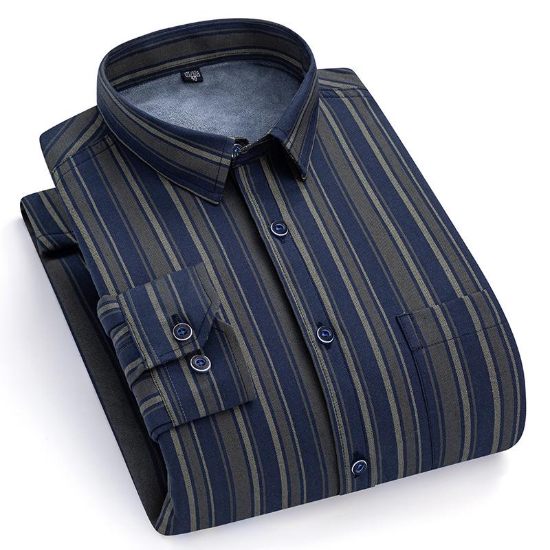 New Plus Size Velvet-Lined Men's Pure Cotton Plaid Shirt - Warm, Thickened for Autumn/Winter Cold Protection