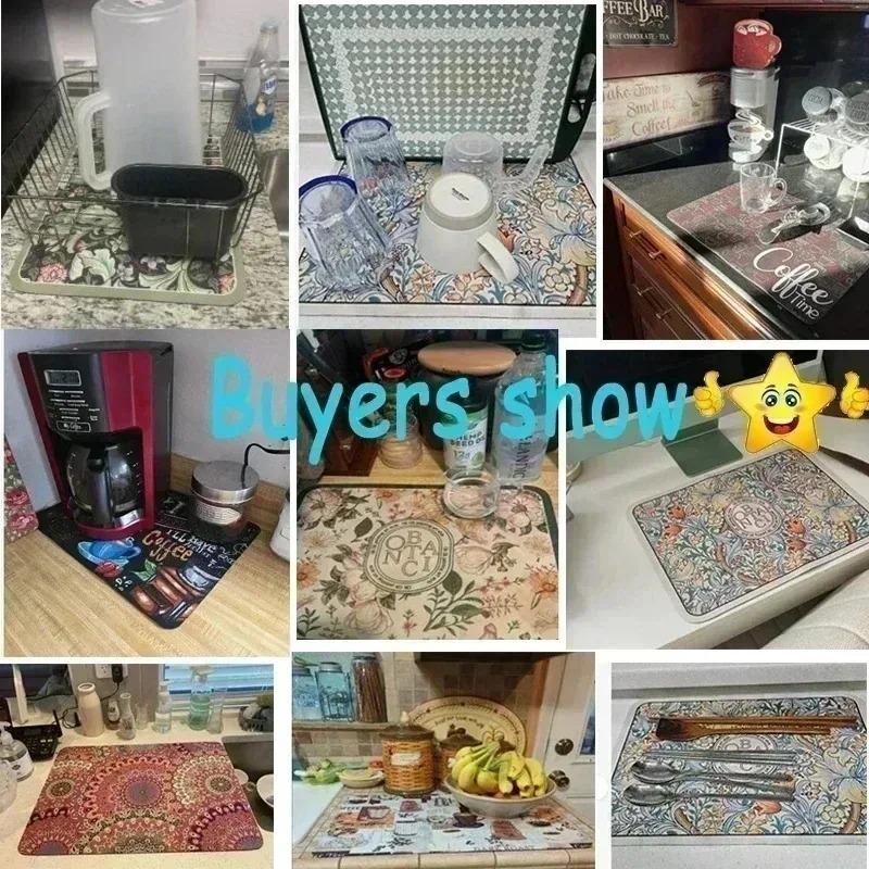 Bohemian Style Art Kitchen Mat Mandala Absorbent Table Mat Kitchen Drainage Mat Anti Slip Coffee Suitable Kitchen Area Carpet
