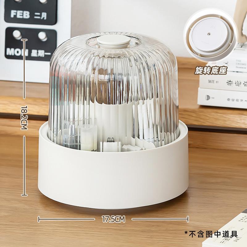 Light Luxury Rotating Belt Dustproof Plastic Pen Holder, Office Stationery Desktop Organizer Box