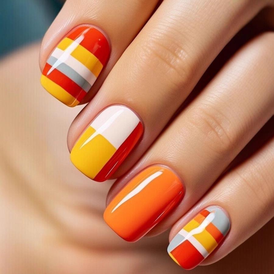 European Geometric Stripe Nail Art Stickers - Removable, Gradient Fake Nail Tips (24 Pieces)