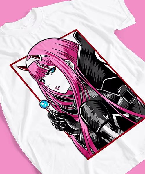 Summer Hot Selling Tshirt for Anime Zero Two Anime Mens Round Neck Short Sleeved Shirt
