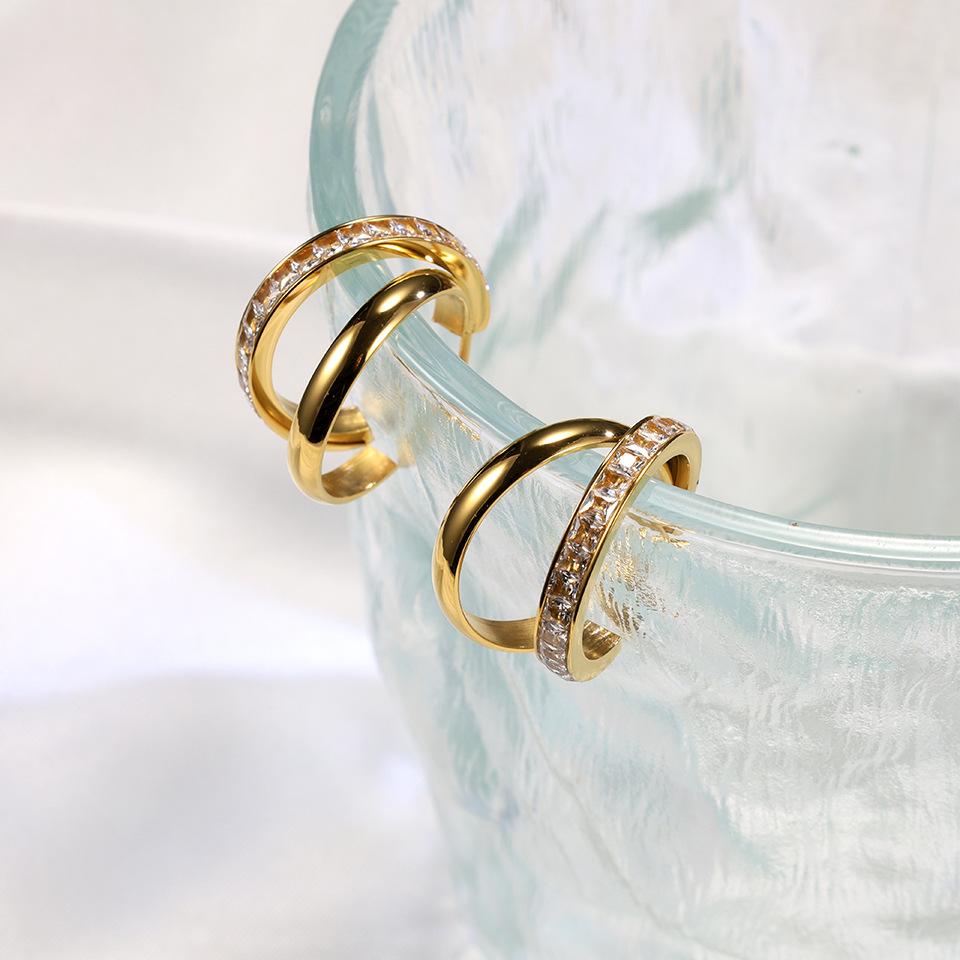 Titanium Steel 18k Gold with Drill Earrings, Foreign Trade Stainless Steel Double Ring Full Drill Earrings Direct Sales