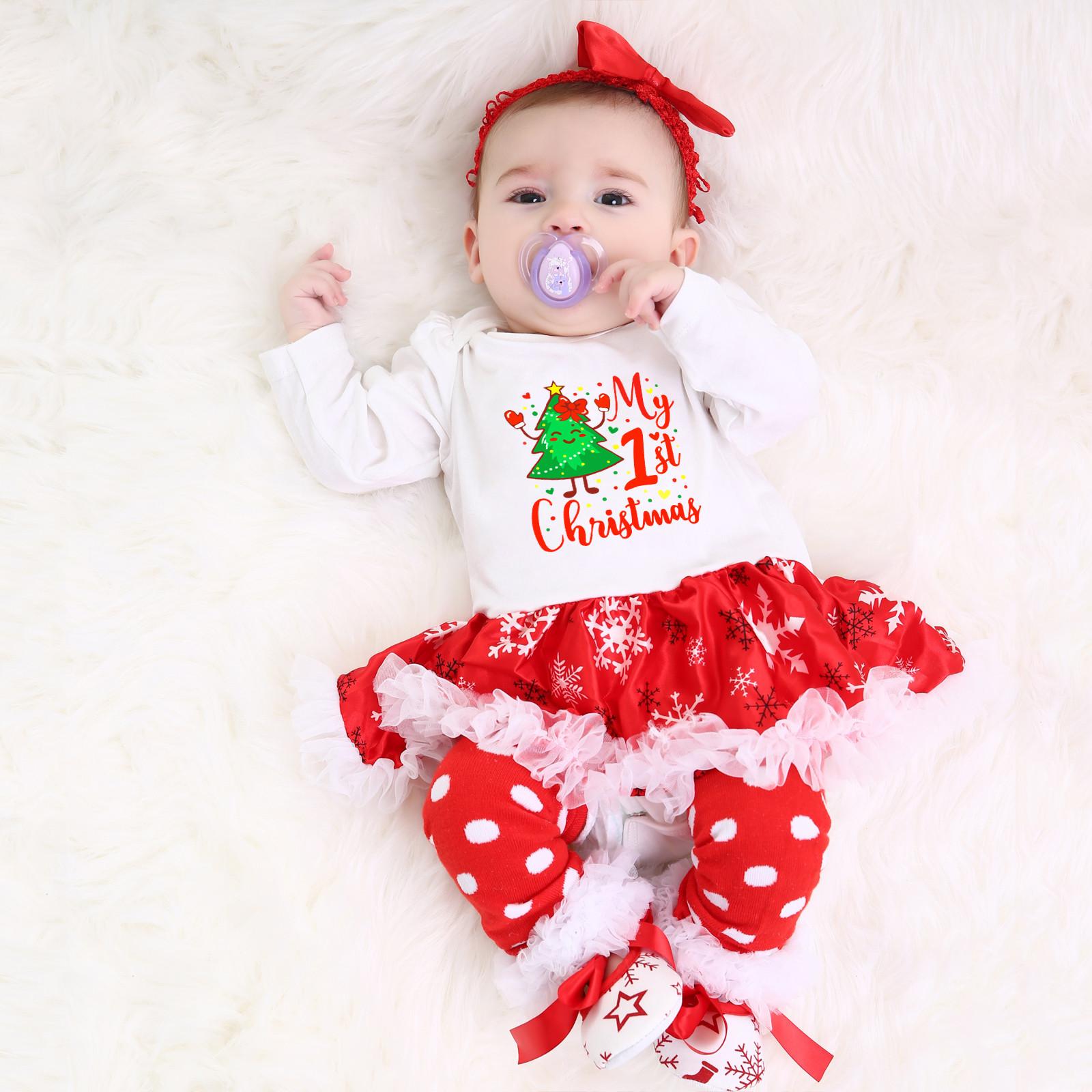 

Рождественский комбинезон, детский комплект, цельное детское платье с длинными рукавами и колготками + обувь + головной убор 73 зелёный