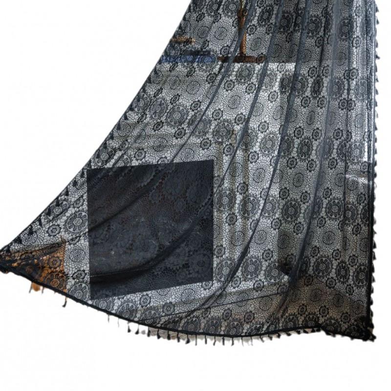 White Jacquard Sheer Curtain With Cutout Living Room Bedroom Dining American Country Style