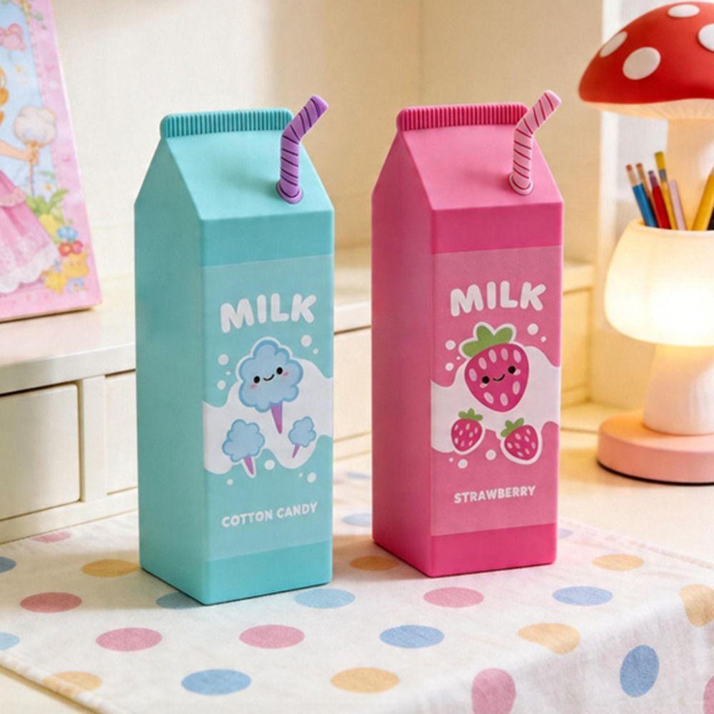 Milk Box Shape Pencil Case Silicone Makeup Storage Box New Pen Holder  School