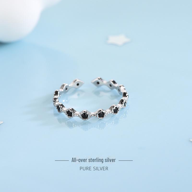 

Кольцо Banyan Tree S925 Silver Black Zircon Open Ring: Простой корейский и японский стиль с бриллиантовым акцентом. Adjustable opening платиновый