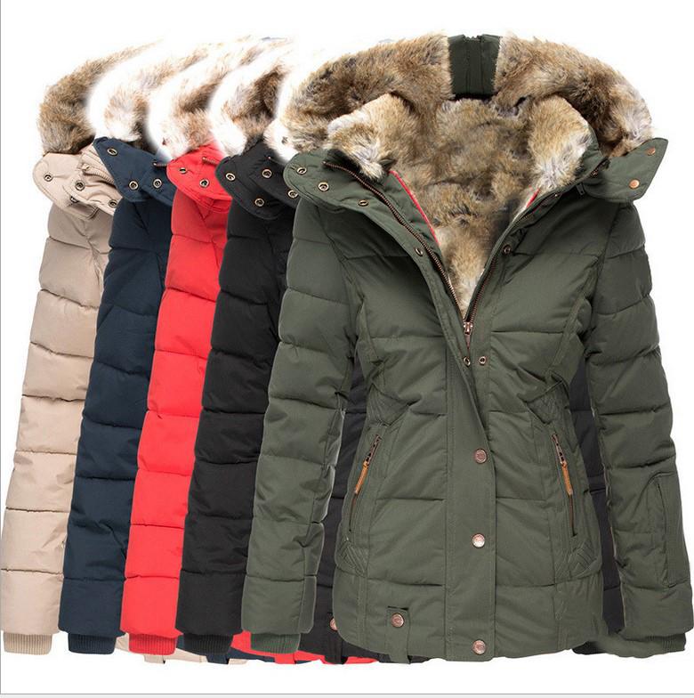 Winter Casual Warm Fur Collar Zipper Button Cardigan Long Sleeved Slim Coat Hooded