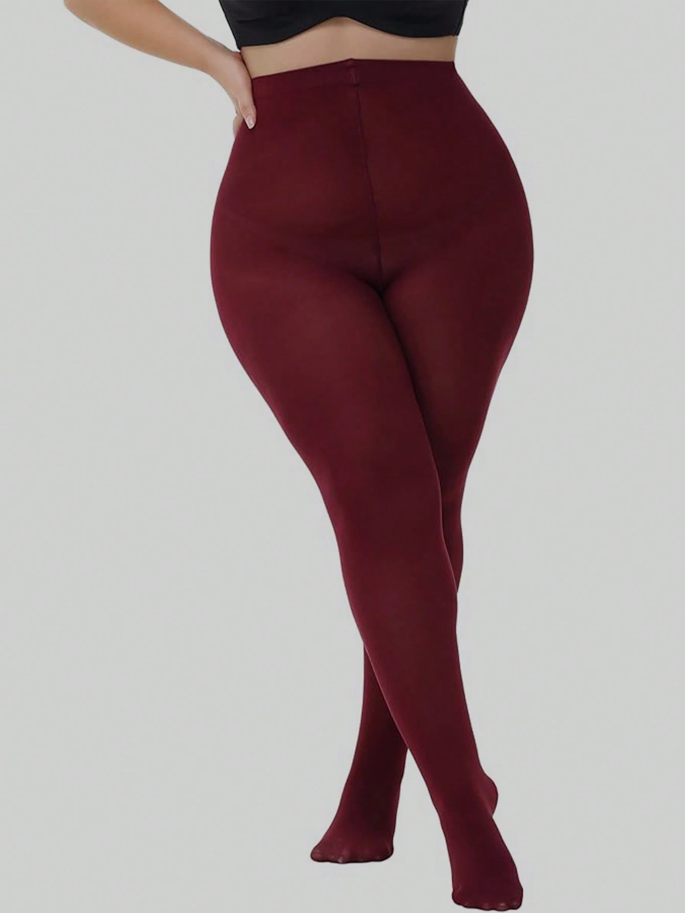 1 Pair Women Plus Size Burgundy Sheer Tights Stretchy Pantyhose Stockings Women S Tights 1XL