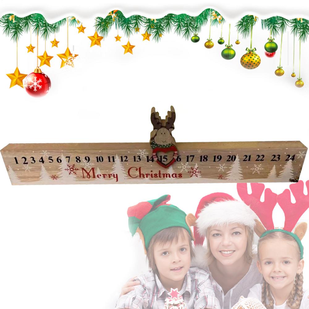 Hölzerne Weihnachts-Countdown-Tischdekoration Holzlinealform Weihnachtsdeko Feiertagsdeko 24 Tage Schneeflocken Advent