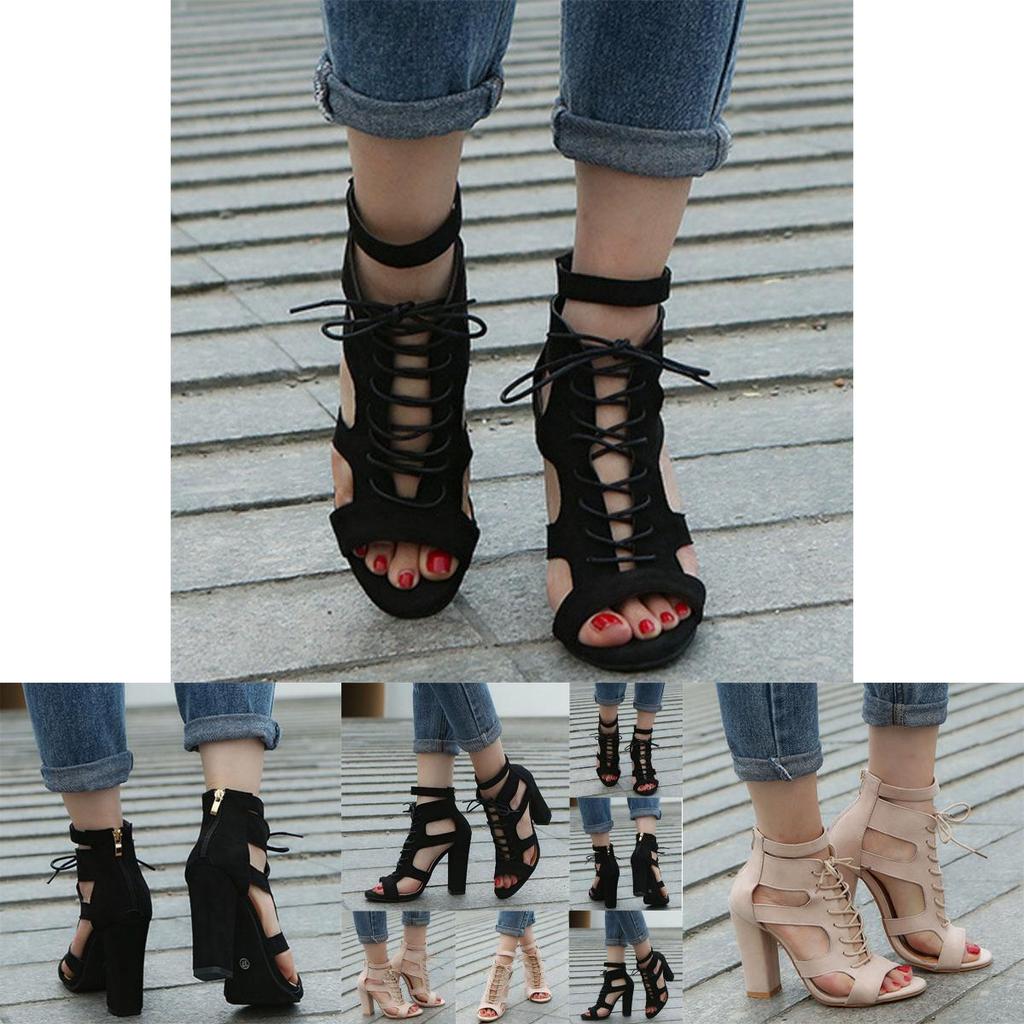 Sophisticated Women's Open Toe Lace Up Ankle Sandal Boots With Roman Style