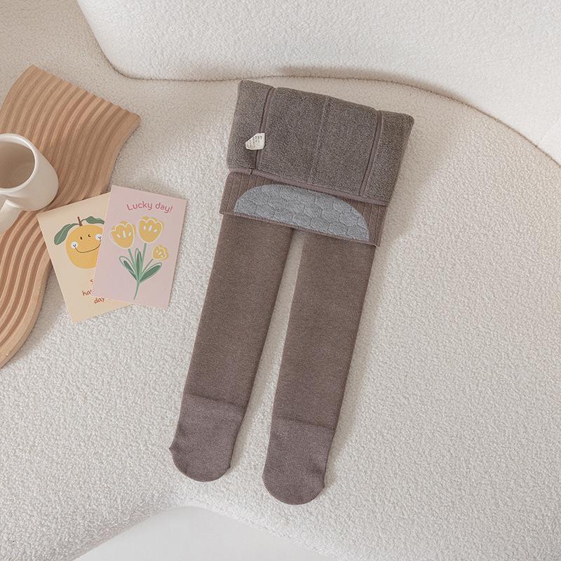 Children's Winter Fleece-Lined Cotton Leggings with Hip-Lifting Lambskin, Warm Nine-Point Design