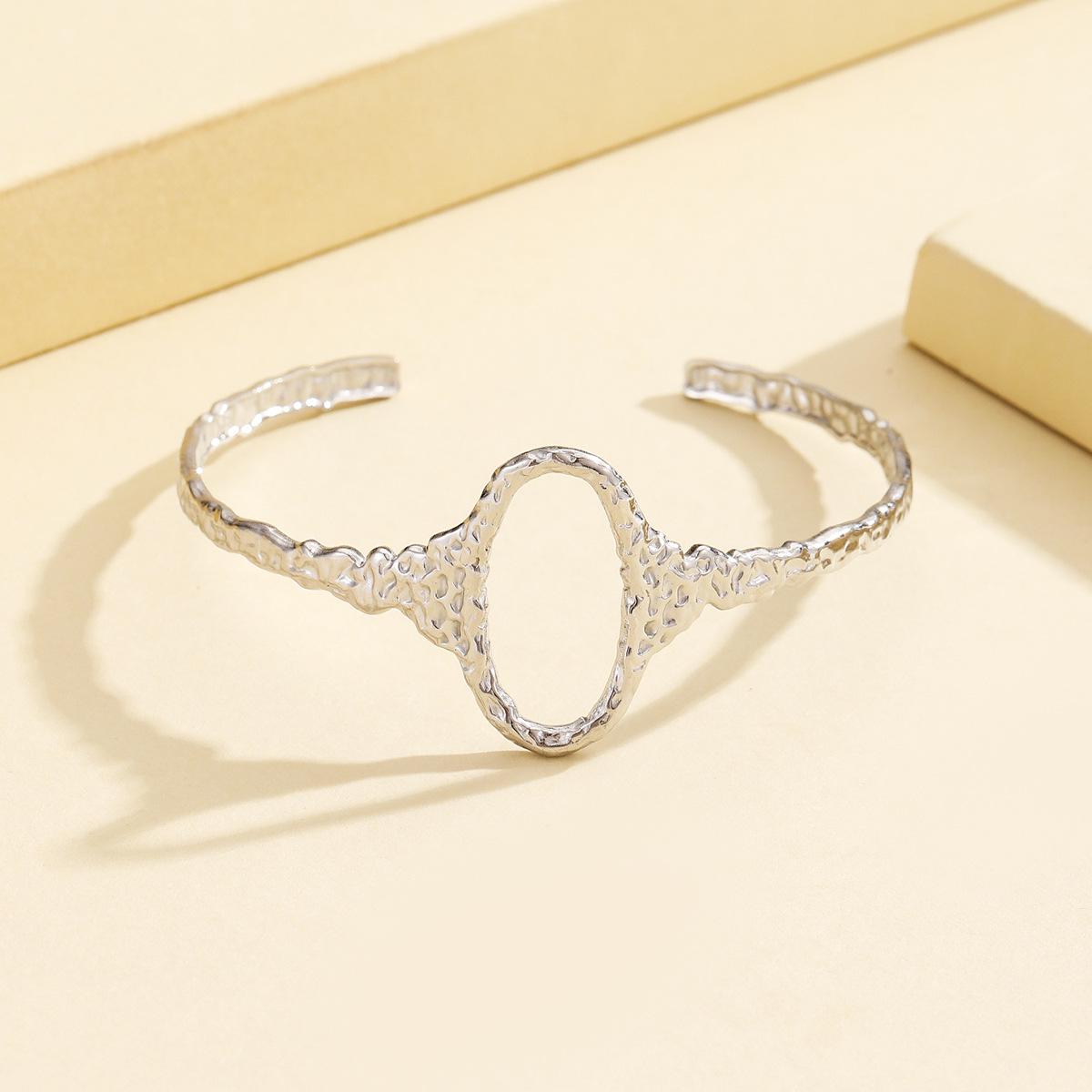 INS Style Irregular Hammered Geometric Stainless Steel Cuff Bracelet for Women
