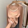 Plus Size Women's Contrast Knit Base Layer Top, Spring & Autumn, Loose Fit, Fake Two-Piece, Relaxed Feel.