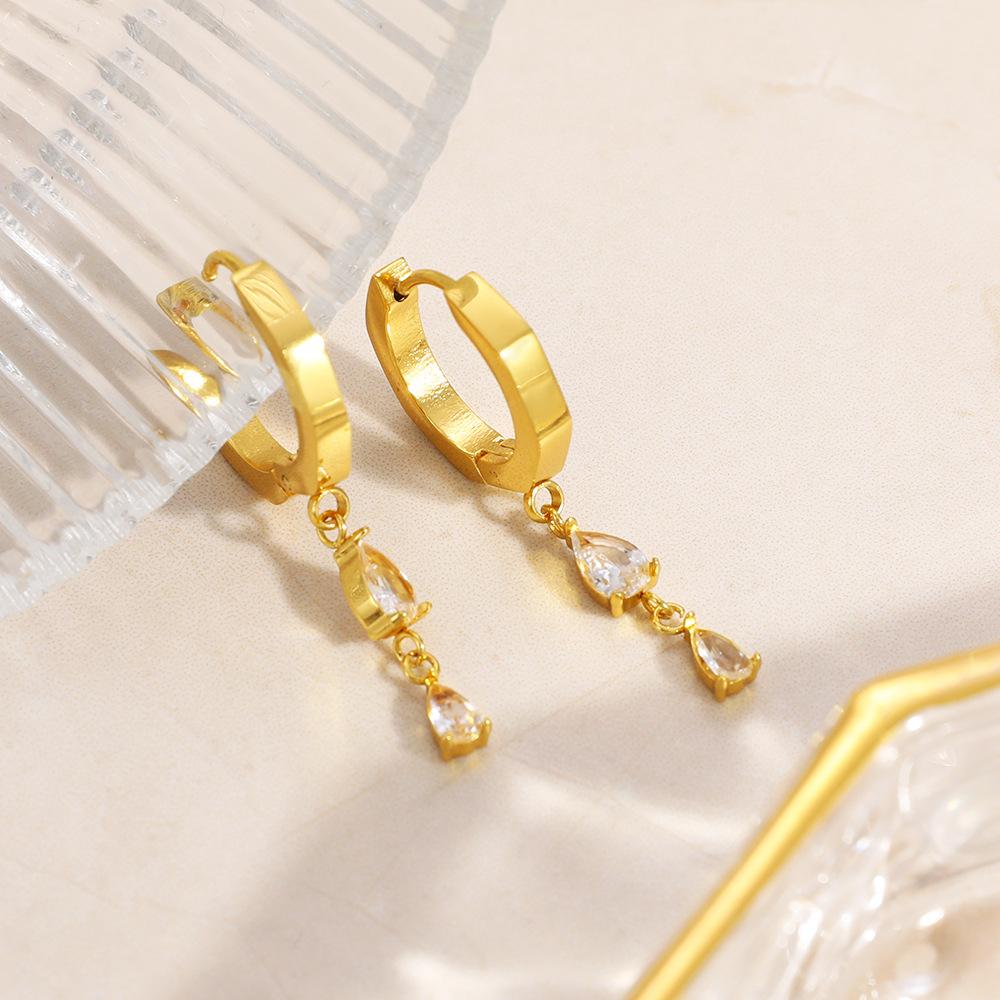 Fashion Stainless Steel Cubic Zircon Drop Dangle Earrings PVD 18k Gold Plated Minimalist Pendant Earrings for Women Jewelry Gift