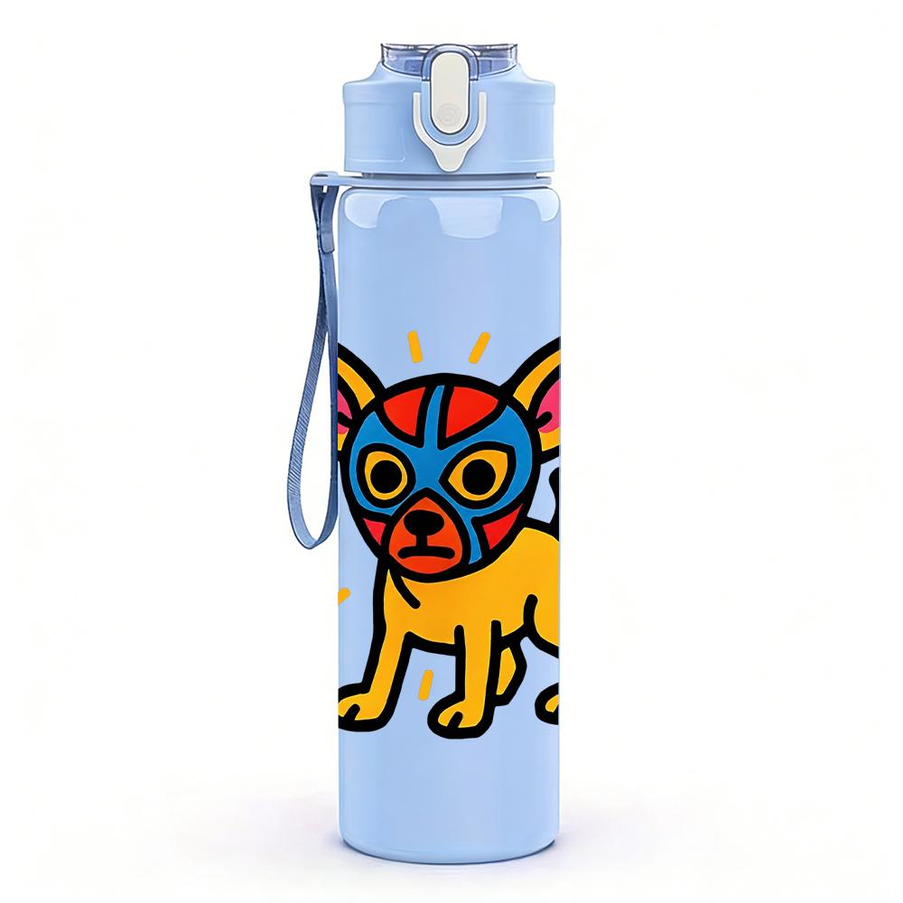 1PC Color Chihuahua Dog Cartoon Bust 750ml Color Plastic Water Bottle Leakproof Flip Straw Lid For Sports Office Home Use