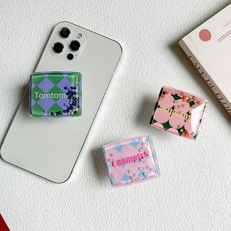 Mobile Phone Airbag Bracket, Small Fresh Quicksand Beads, Back Sticker, Retractable Desktop, Lazy Ring Buckle, Women'S Model.