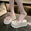 Fashion 2025 New Summer Platform Wedges Slippers 8CM Heels Peep Toe Sandals Ladies Beach Flats Shoes Women Moccasins Leather Flip Flops