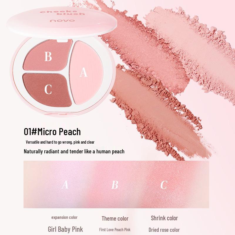 NOVO Three-in-One Blush Palette: Matte, Highlight, Nude - Student Edition.