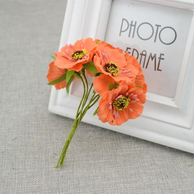 6pcs/lot Cherry Blossom Artificial Flowers Wedding Car Vase for Home Decoration Bride Bouquet Handmade Silk Plants