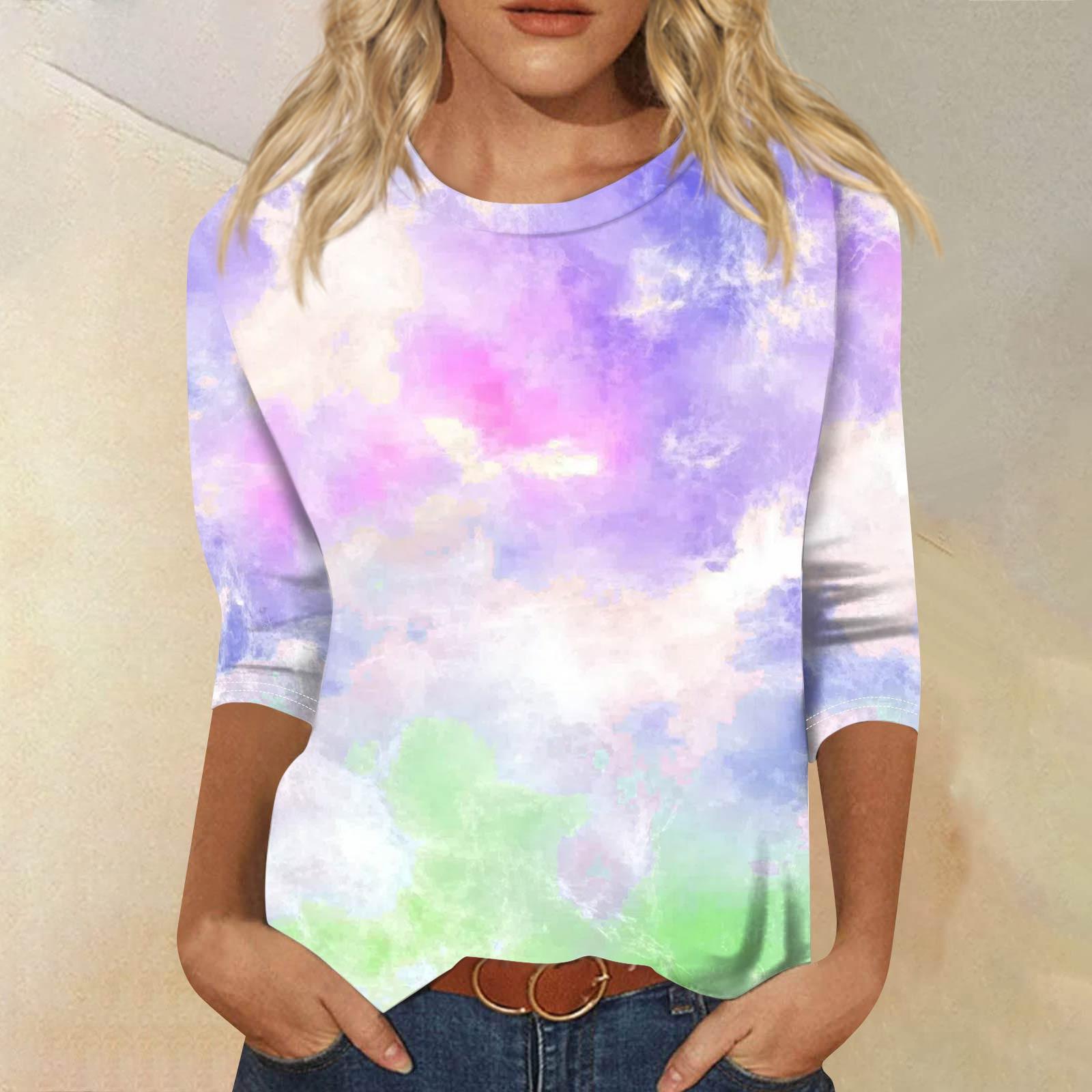 

Women s Fashion Casual Seven Sleeve Printed Round Neck T-Shirt Top L