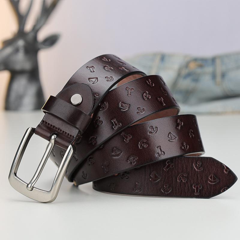 

Мужской ремень из чистой коровьей кожи с игольной пряжкой Qingzhong Деловой Классический Ретро Ремень для костюма Ремень для джинсов 130cm темно-коричневого