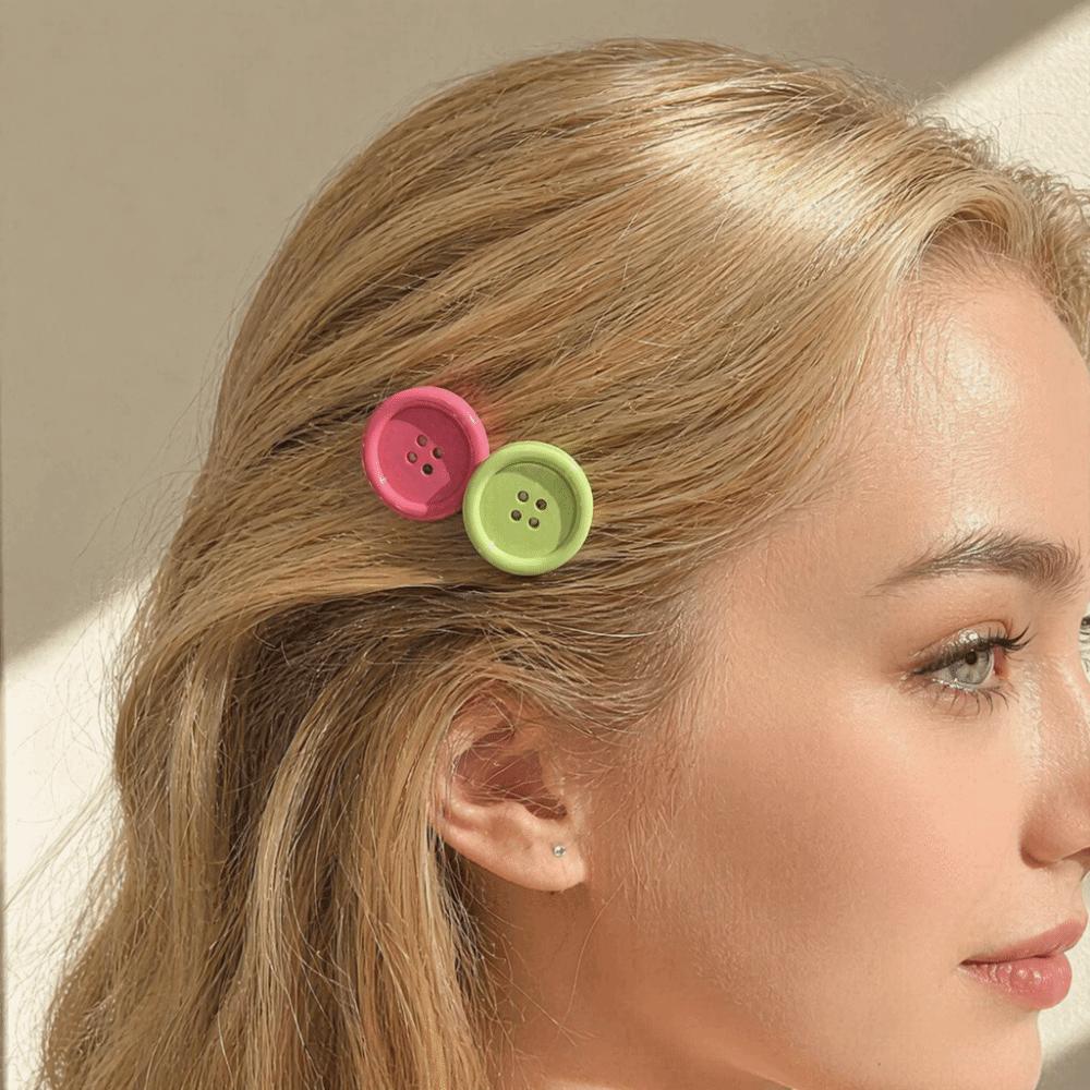 2pcs Non-Slip Button Shape Hairpins Oval Design Cute Barrettes Candy Color Hair Clip  Party
