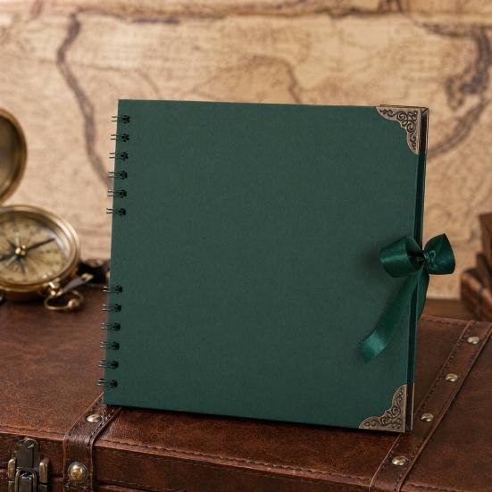 Album Foto Scrapbooking DIY, Carton cu Colțare Metalice și Legătură cu Panglică, Spirală Dublă, Carnet Gol pentru Notițe pentru Călătorie, Nuntă,