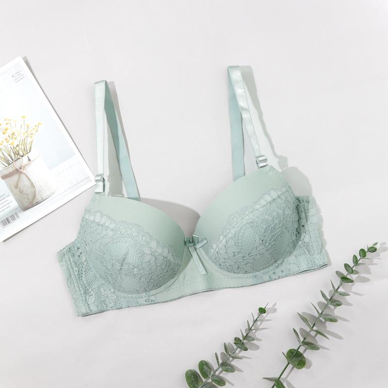 

Модна нижня білизна Parifairy 38C-50D Бюстгальтери з тонким пінопластом для відпочинку Мереживо з оборками Оздоблення з рюшами Бюстгальтер на кісточках з повною чашкою Бюстгальтер великого розміру 100C зелений