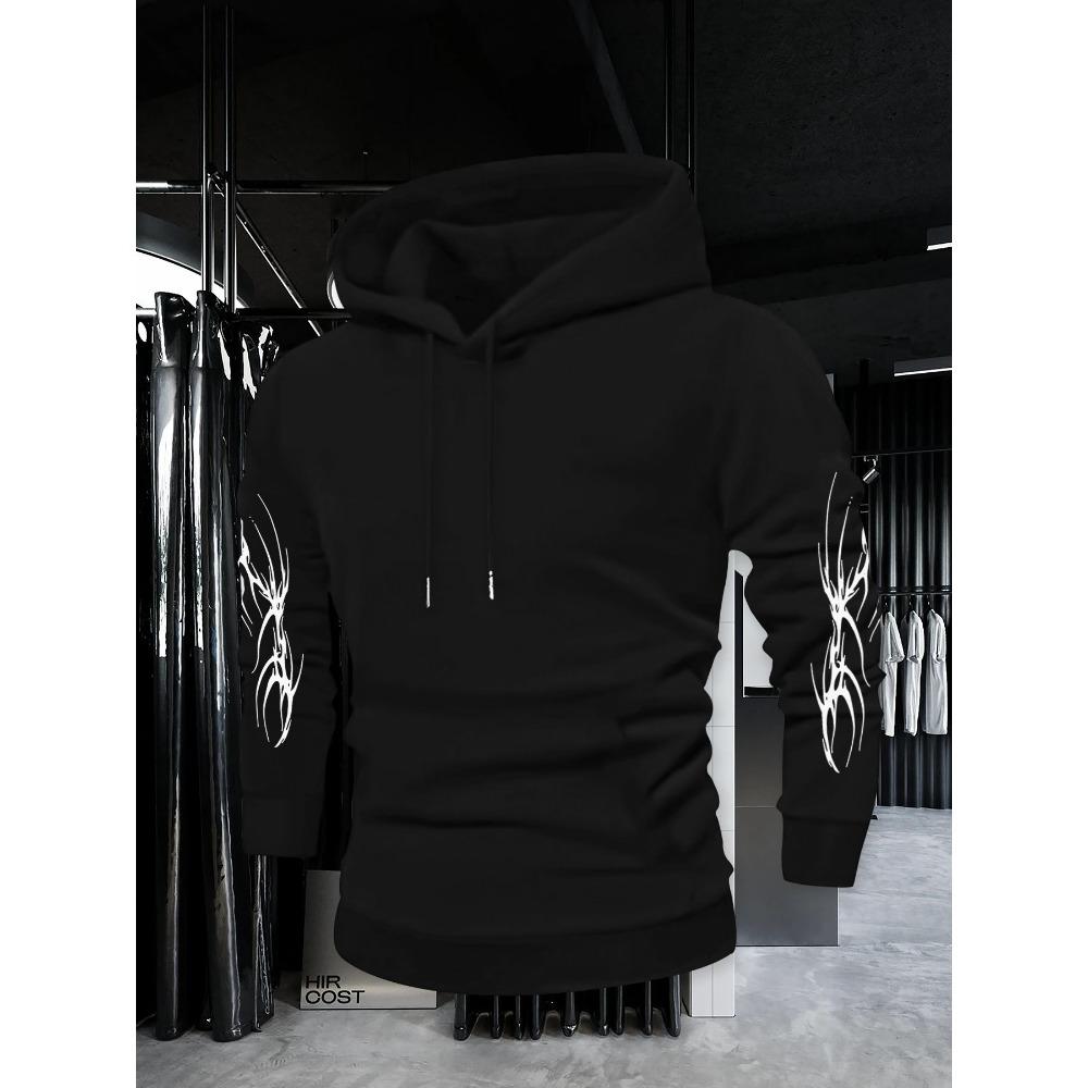 Autumn and Winter Men's Retro Style Fashion Designer Street Wear Printed Dark Gothic Hooded Sweatshirt, Suitable for Daily Street Fashion
