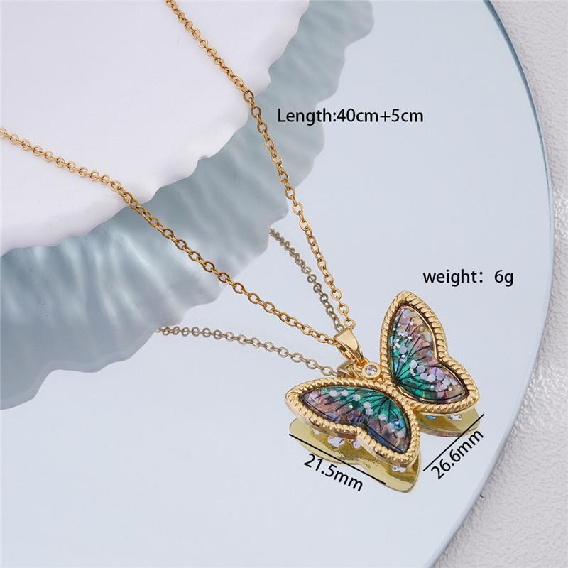 Fashion Gradient Butterfly Zircon Pendant Necklace Stainless Steel Chains High Grade Insect Choker Jewelry Gift For Women Girls