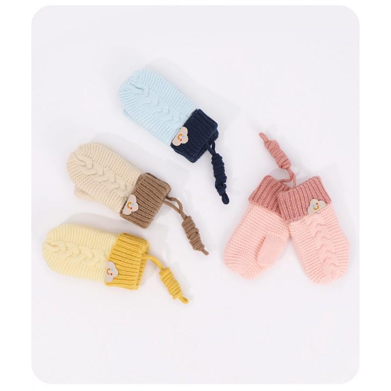 Kids Winter Knit Mittens With Neck Strap Warm Fleece-Lined Unisex Gloves Ages 3-6 Soft Acrylic Multiple Color Combos