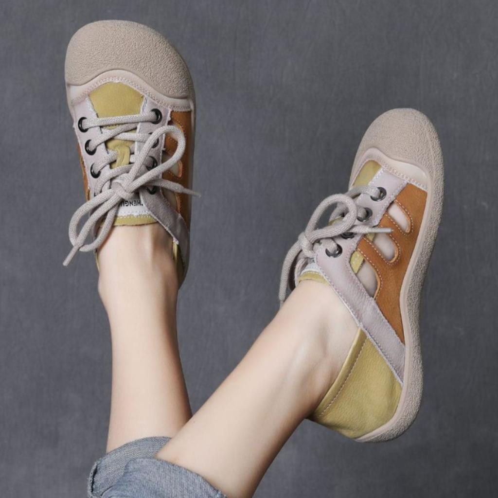 Fashion GKTINOO Genuine Leather Retro Hollowed Out Women's Flat Shoes 2025 Summer New Versatile Casual Soft Soled Mixed Colors Sandals