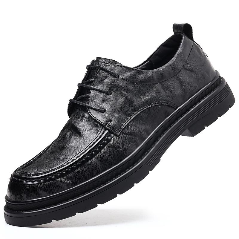 2025 New First-layer Cowhide Business Dress Leather Shoes Men's Big Head Fashion Trend Retro Men's Shoes