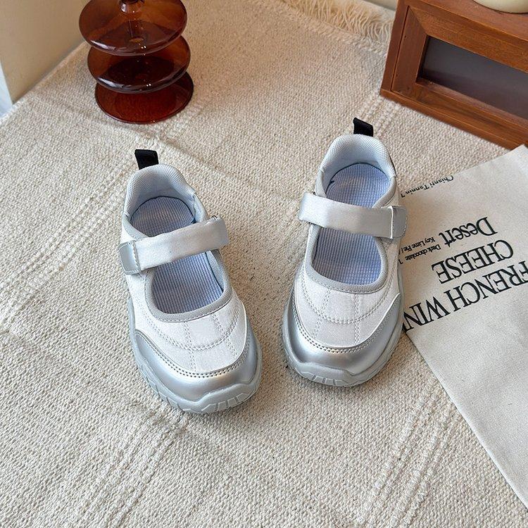 

Tide brand 2025 spring new children s Mary Jane single shoes middle-aged and older children s foreign style versatile shallow mouth sports moral trai 34 серебряный