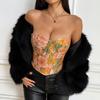 European and American style women's clothing French retro jacquard oil painting color fish bone slim vest lace-up corset women