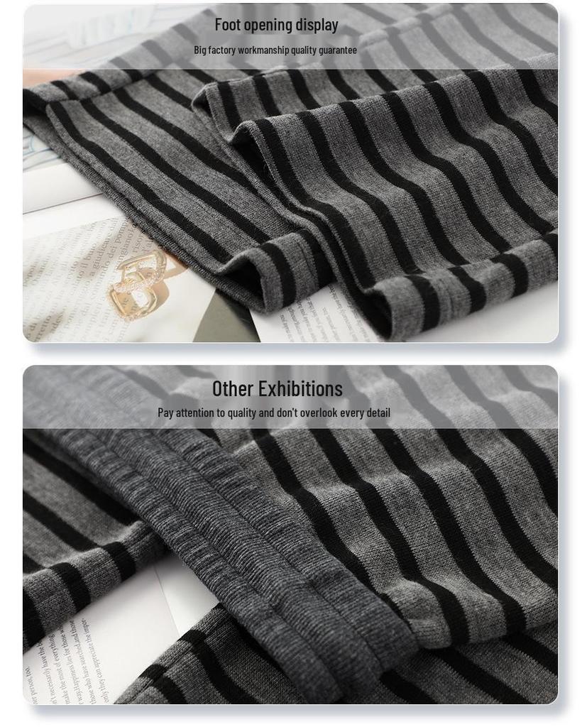 2025 Spring Stripe Wide-Leg Drawstring Pants: Loose, High-Waist, Slimming Drapey Trousers