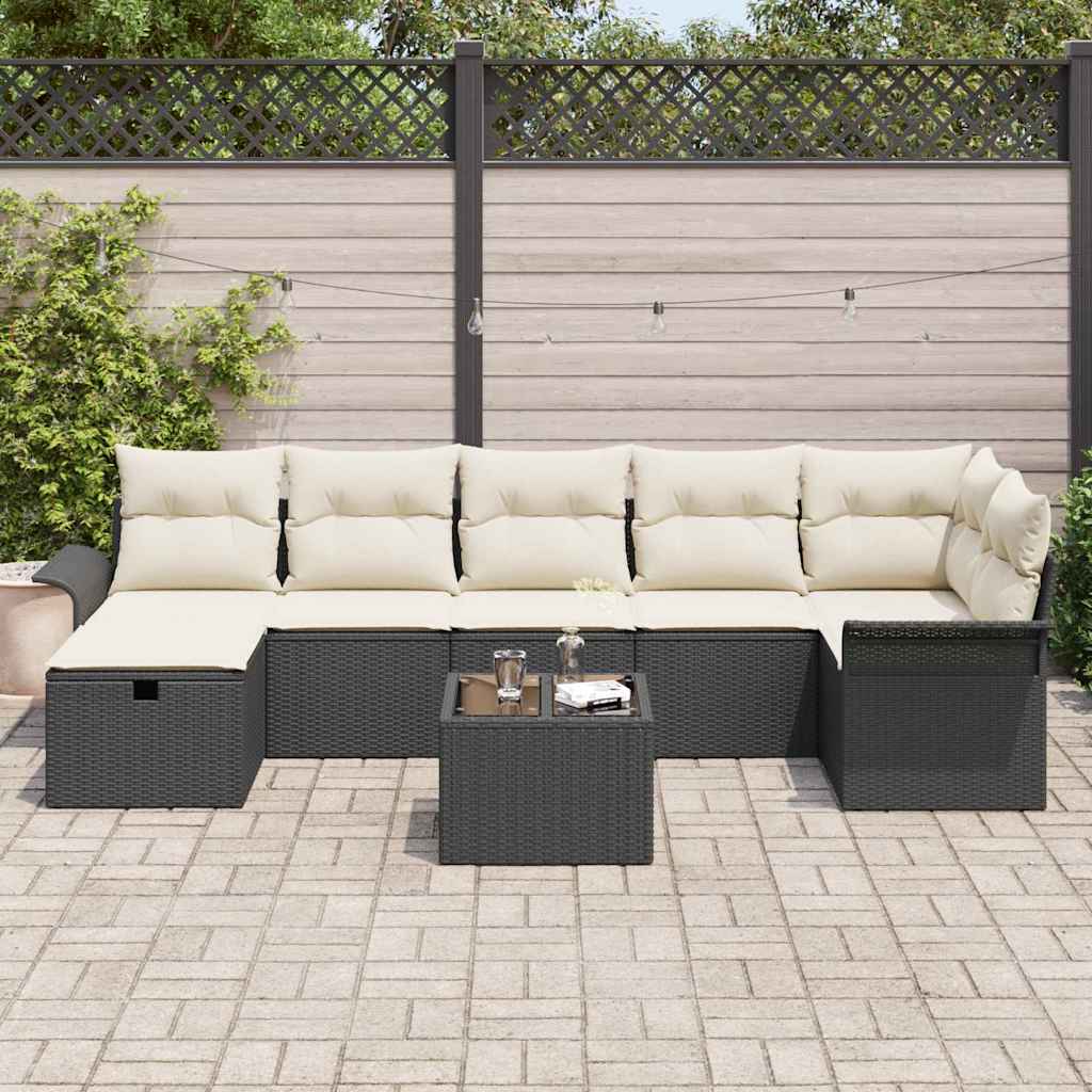 Garden Sofa Set with Cushions 8 pcs Black Poly Rattan