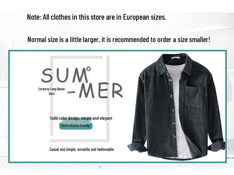 Men's Retro Corduroy Shirt Jacket - Long Sleeve, Casual Spring/Autumn Wear
