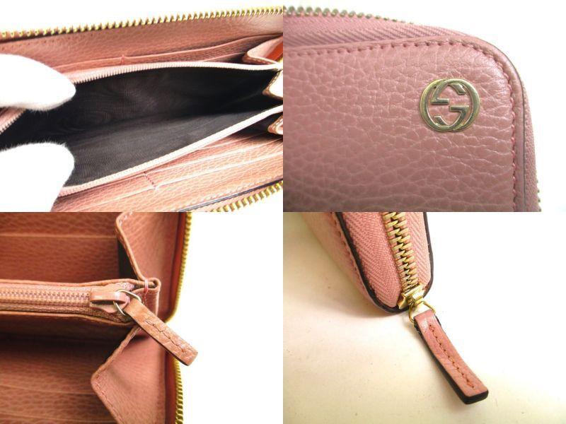 Authentic GUCCI Interlocking G Gold H/W Dusty Pink Leather Round Zip Wallet #a131  Refurbished