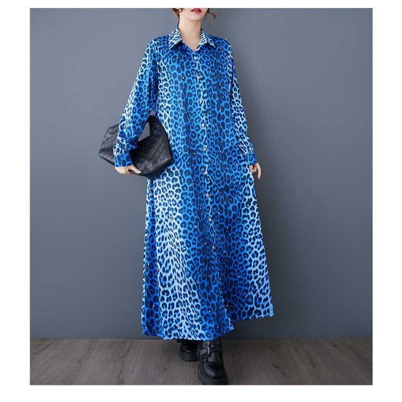 Loose Literary Big Size Fashion Leopard Print Mid-length Temperament Casual Dresses