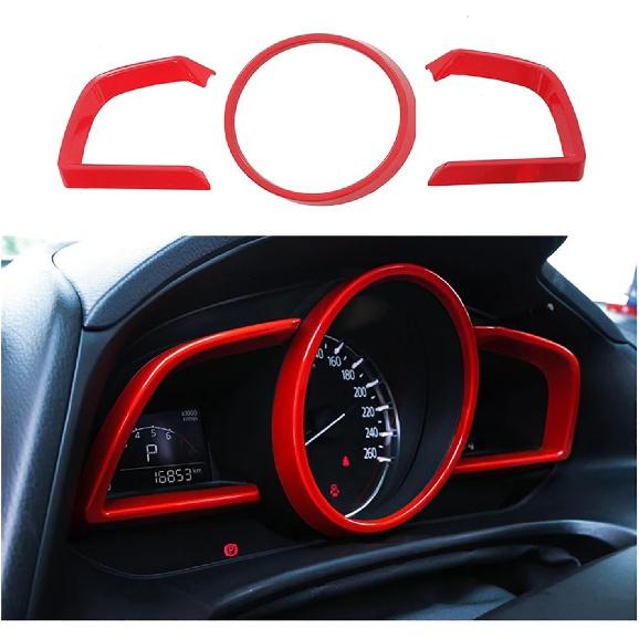 Red Carbon Fiber ABS Accessories Interior Compatible with Mazda 3 Hatchback Sedan 2014-2018 Dashboard Instrument Meter Panel Cover Trim (Color : Red)