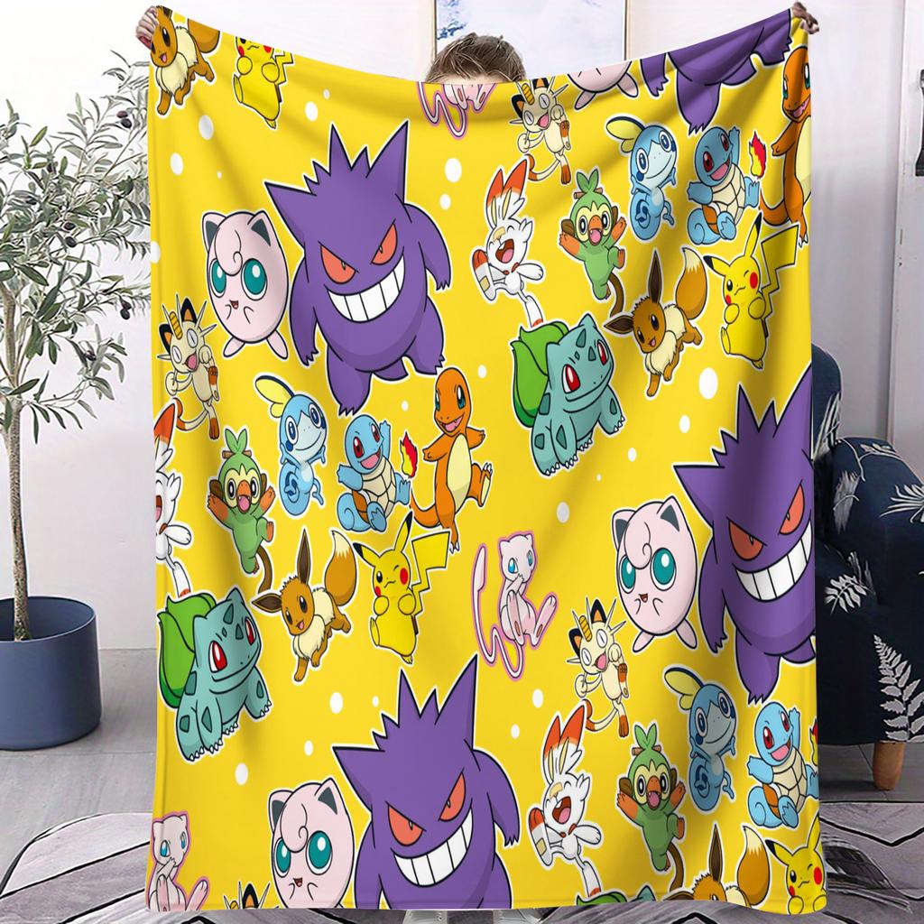 Pokemon Pikachu Cyber City Tech-Themen-Decke Warm Weich Street Trend Plüsch für Mädchen Jungen für Schlafzimmer Wohnzimmer Heimdeko