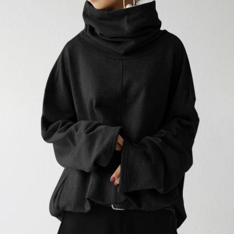 Casual Women's Loose Solid Color Warm Long Sleeve Sweatshirt with High Collar Autumn Winter Clothes Size S-5XL Pocket