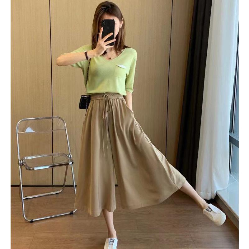 

Женские летние укороченные брюки с широкими штанинами: Грушевидный силуэт, высокая талия, стройнящий, свободный крой с драпирующимся шнурком XL кофейный