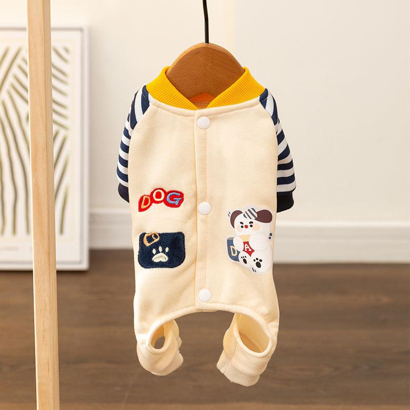 Autumn and winter thin cute bear striped puppy four-legged loungewear cat home air conditioner clothing pet clothes