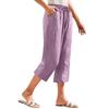 Women's Fashionable Loose-Fit Pocket Cotton-Linen High-Waisted Wide-Leg Pants Casual Cropped Trousers