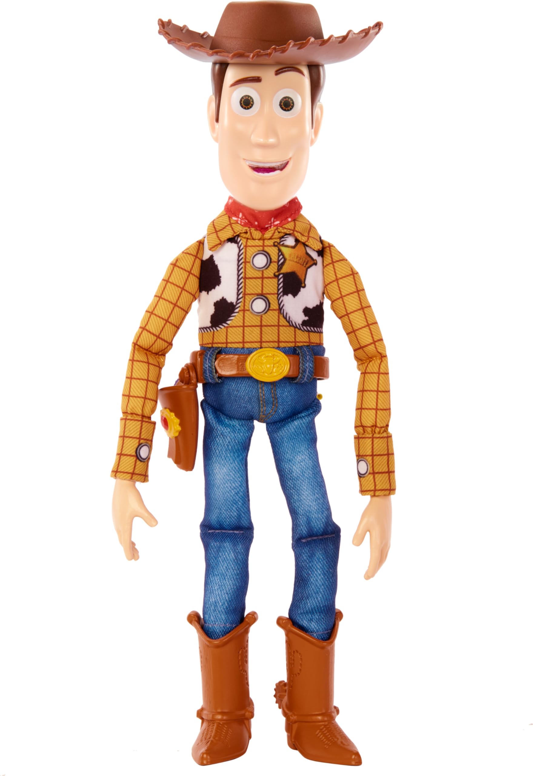 

tel Toy Story 4 Toy Story Movie Toy, Talking Woody Figure with Ragdoll Body, 20 Phrases, Pull Tab Activated Sounds, Roundup Fun Woody