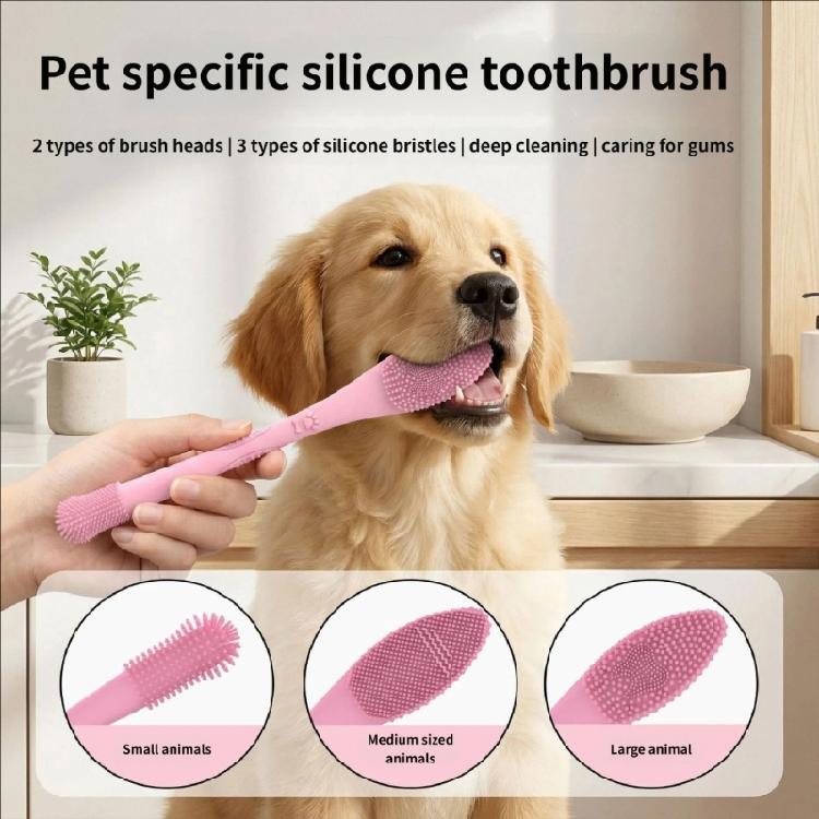 Efficient Pet Toothbrush For Dog And Cats with Double Head Design Removes Tartar Promote Freshed Breath Comfortable Grip