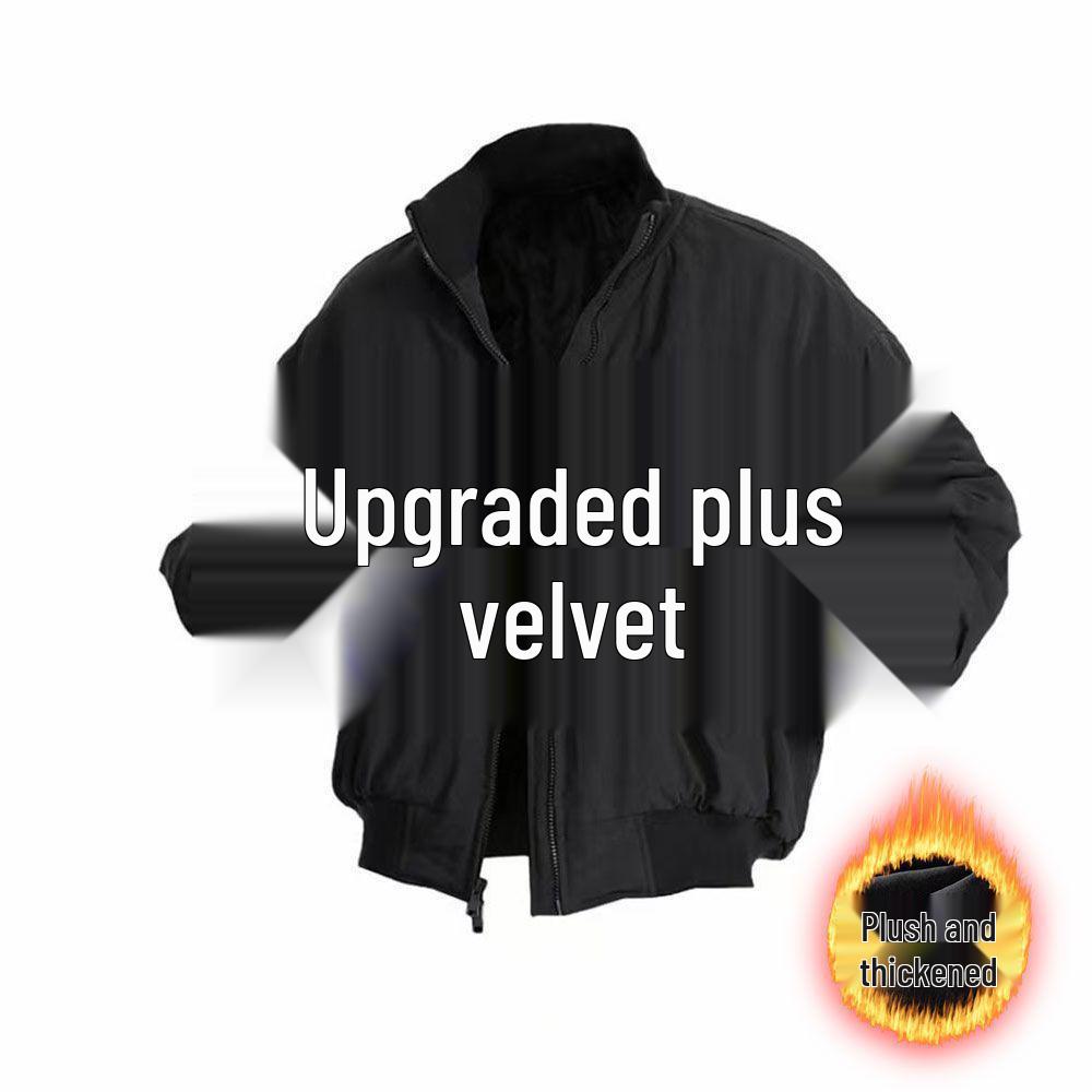 Men's Fleece-Lined Retro Jacket, Autumn/Winter, Stand-Up Collar, High-End, Versatile Solid Color